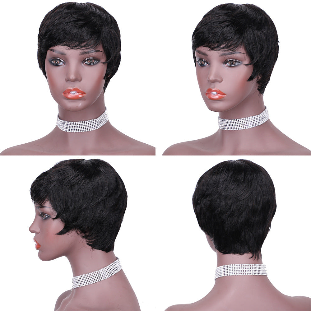 Short Wigs Pixie Cut Wigs With Bangs 100%Human Hair Short Black Wigs for Women 1B Color