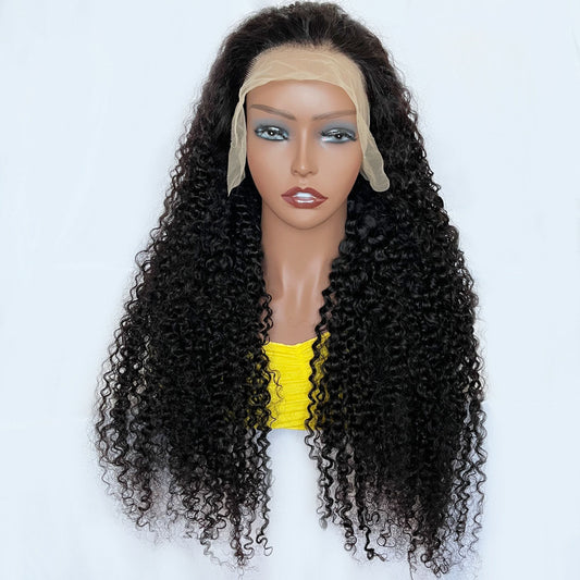 8.23 Natural Black T Part Lace Wig Jerry Curly Human Hair 150% Density Pre Plucked With Baby Hair