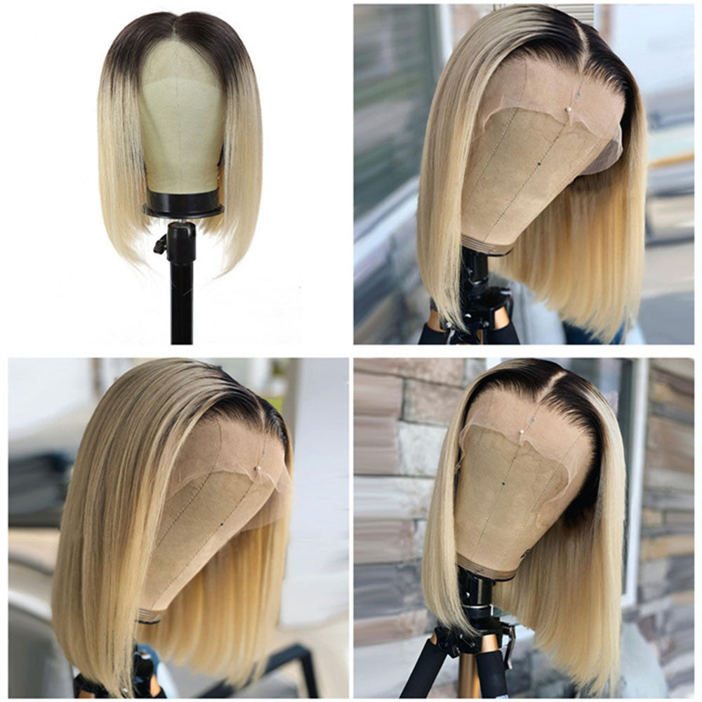 8.24 #1B/613 Ombre Short Bob HD Highlight 13*4 Frontal Lace Glueless  Lace Wigs Human Hair Pre Plucked with Baby Hair Human Hair