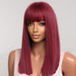 8.22 99J Short Bob Wig 100%Human Hair With Bangs Straight Bob Wigs Glueless Natural Color None Lace Wig