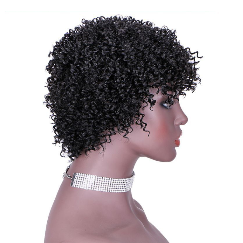 Short Curly Wigs Pixie Cut Wigs With Bangs  100%Human Hair Short Black Wigs for Women