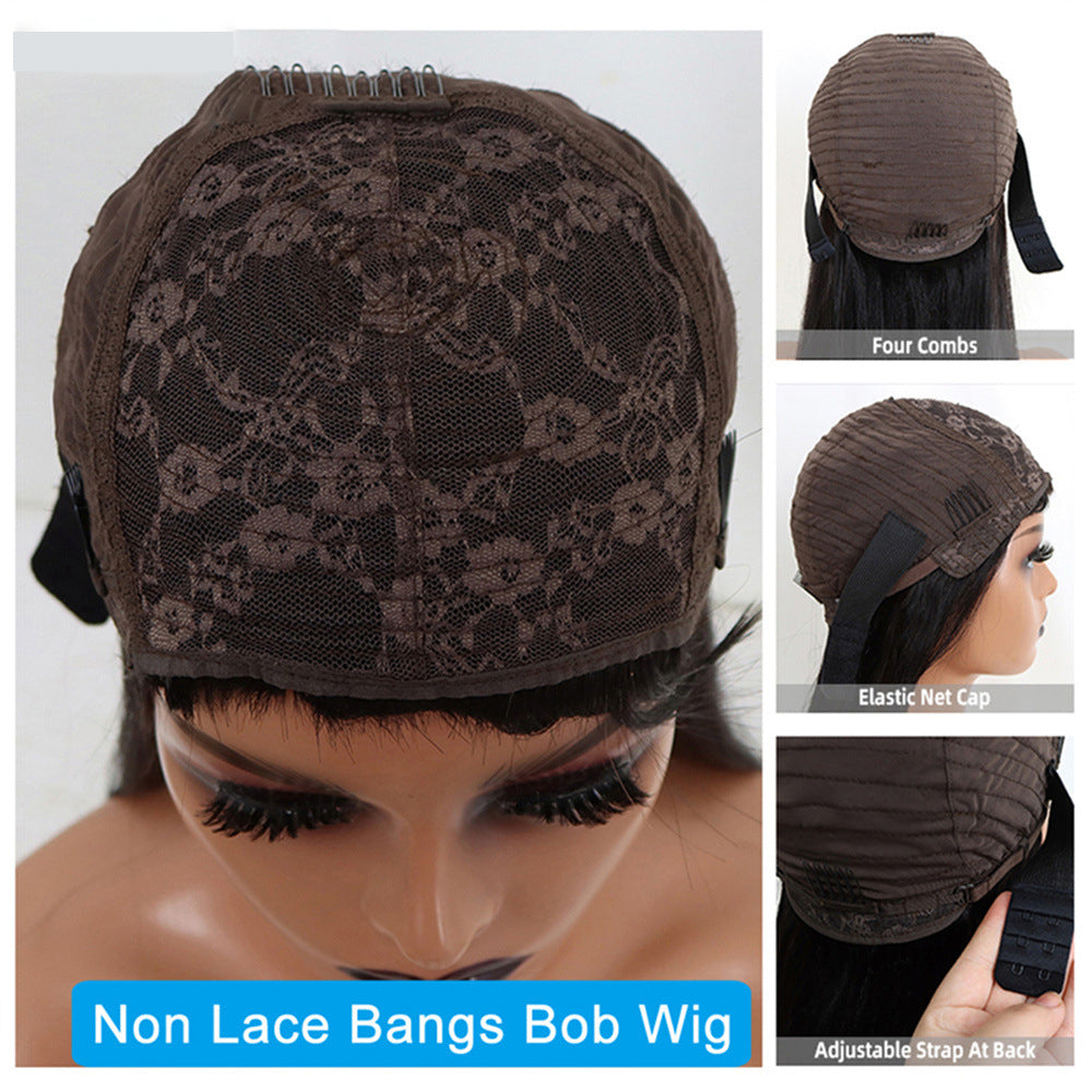 Short Bob Wig 100%Human Hair With Bangs Straight Bob Wigs Glueless Natural Color None Lace Wig