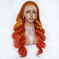 Ombre Golden Ginger Body Wave 13*4 Frontal Lace Mid Part Long Wig 100% Human Hair