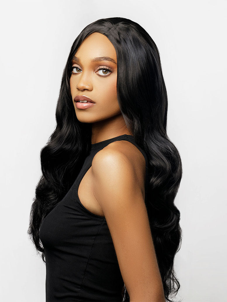 T Part HD Lace Natural Black Body Wave 26" Blended Wig