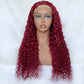 8.23 #99J Burgundy Curly T Part Lace Wig Curly Human Hair Deep Wave 150% Density Pre Plucked With Baby Hair