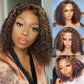 8.23 P4/27 Highlight Curly T Part Lace Wig Human Hair Chocolate Brown Kinky Curly Human Hair Wig Glueless Colored Wig Pre Plucked with Natural Hairline 150% Density