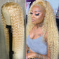 8.22 613 T Part Lace Wig Curly Human Hair Deep Wave Blonde 150% Density Pre Plucked With Baby Hair