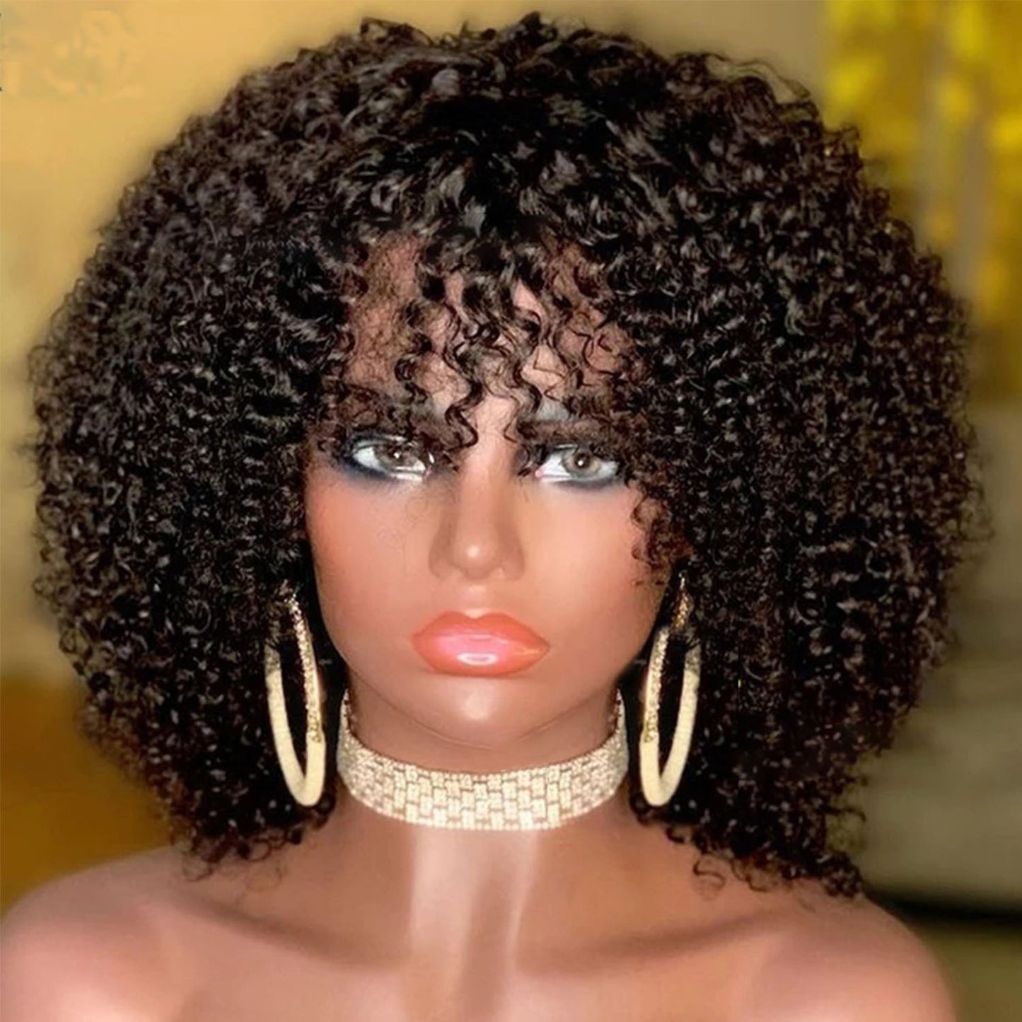 Afro Kinky Curly Human Hair Wigs with Bangs Short bob