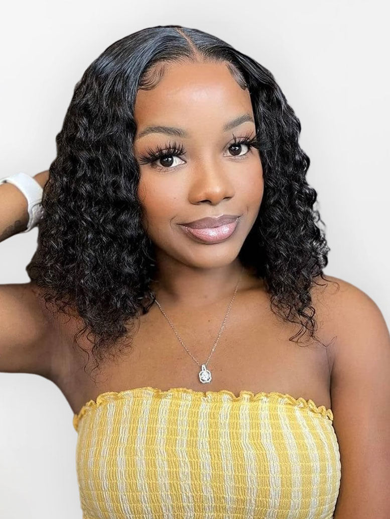 8.17 Water Wave Lace Closure Wigs Human Hair Wigs HD 4x4 Glueless Lace Closure Wigs Human Hair Pre Plucked with Baby Hair Wet and Wavy Wigs Human Hair 150% Density Natural Color