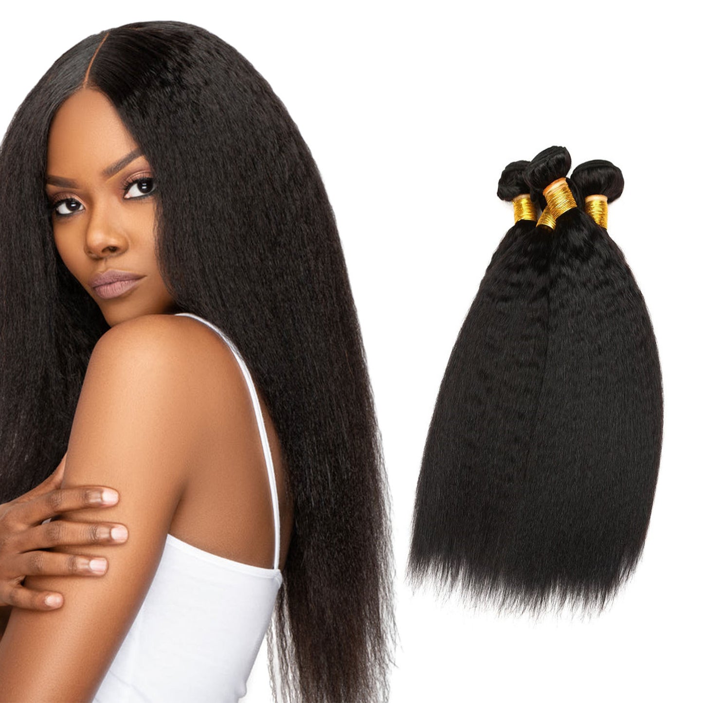 1PC Kinky Straight 100% Remy Human Hair Bundle Natural Color