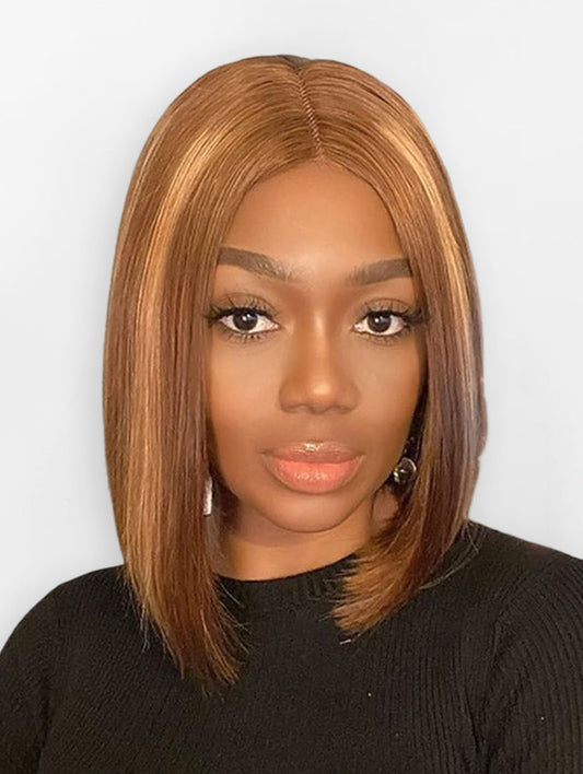 8.21 Ombre Short Bob HD Highlight P4/27 4*4 Closure Lace Glueless Lace Wigs Human Hair Pre  Plucked with Baby Hair Human Hair