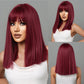 8.22 99J Short Bob Wig 100%Human Hair With Bangs Straight Bob Wigs Glueless Natural Color None Lace Wig
