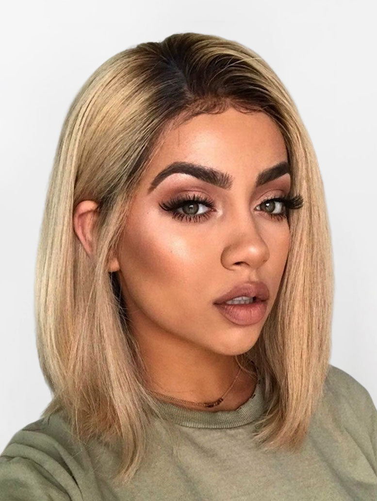 8.22 #1B/27 Ombre Short Bob HD Highlight 4*4 Closure Lace Glueless Lace Wigs Human Hair Pre  Plucked with Baby Hair Human Hair