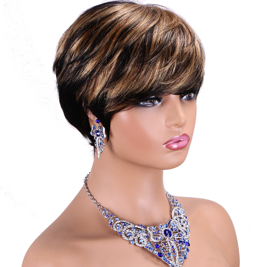 Short Wigs Pixie Cut Wigs With Bangs 100%Human Hair Short Black Wigs for Women P1B/27 Highlight Color