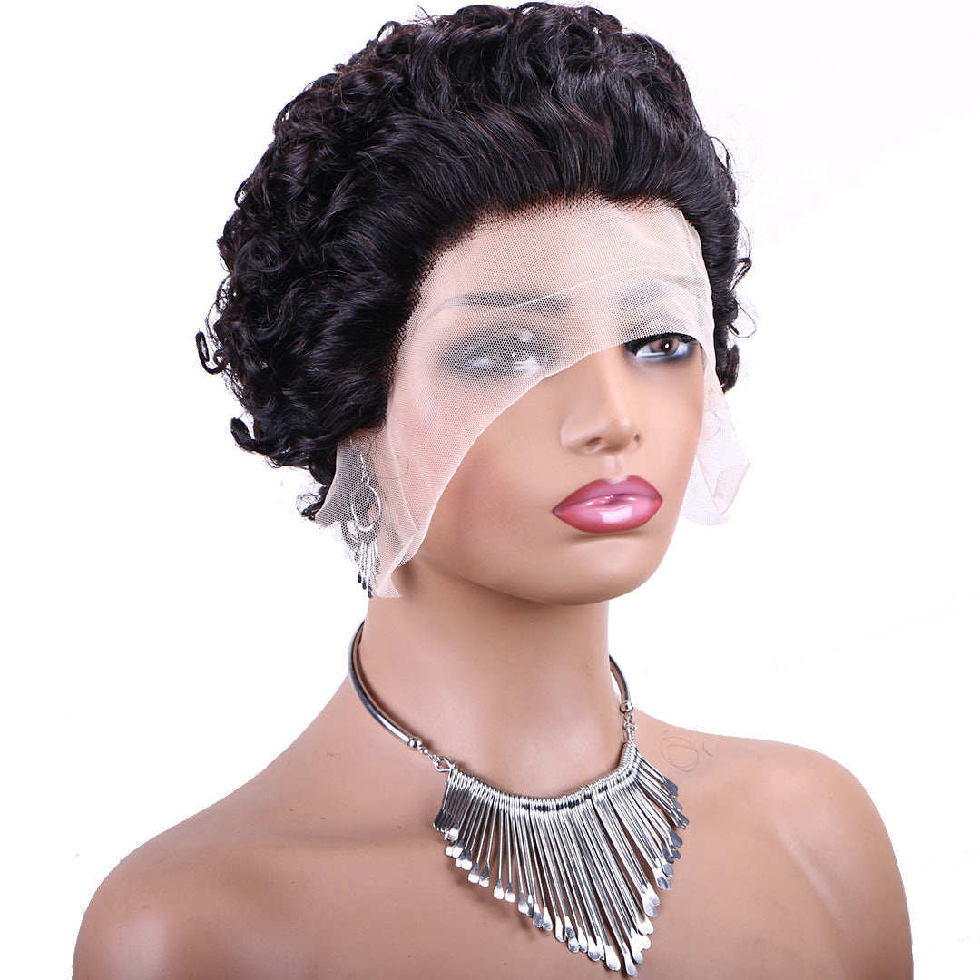 Short Curly Pixie Cut 13X1 HD Lace Front Wigs 6 inch Human Hair Plucked Wigs for Women (6 Inch, Natural Black)