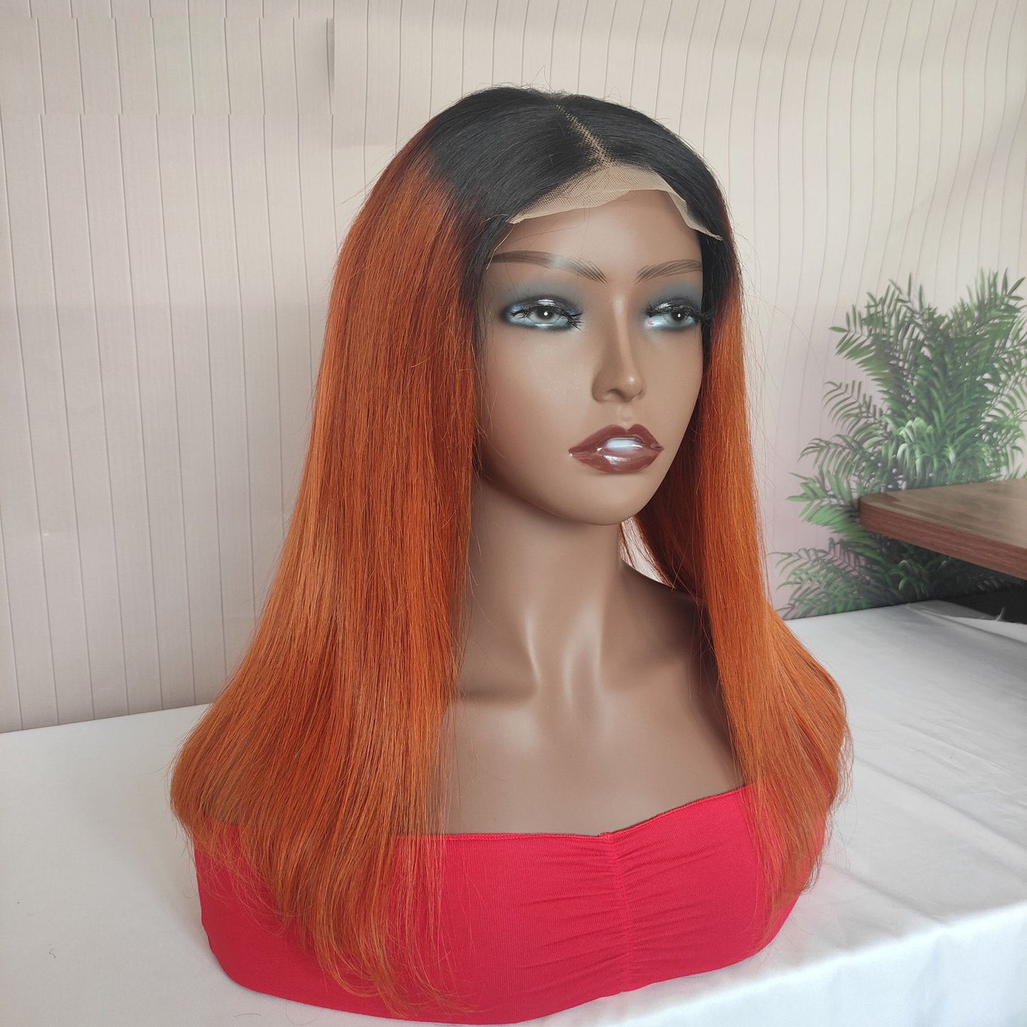 1B/350 Highlight Straight Bob Pre Plucked Glueless Wig 100% Human Hair T Part HD Lace