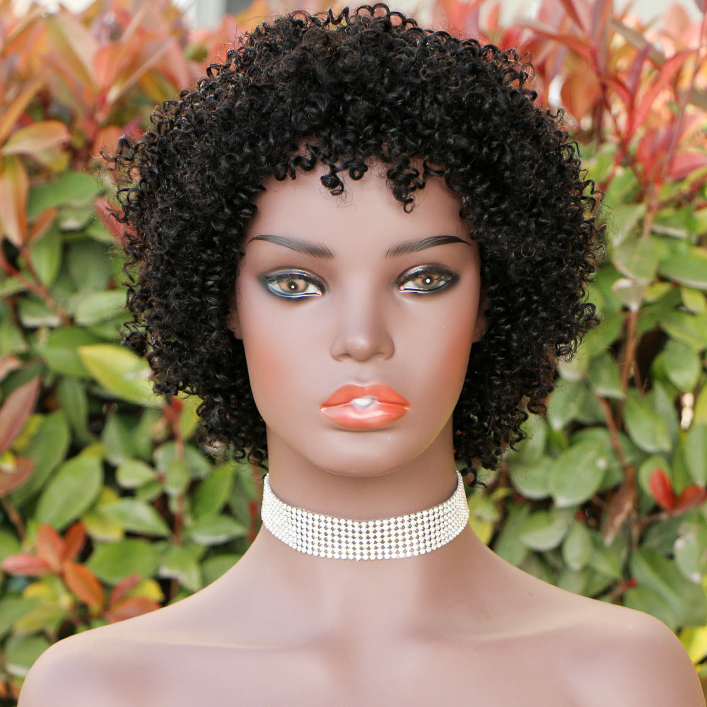 Short Curly Wigs Pixie Cut Wigs With Bangs  100%Human Hair Short Black Wigs for Women