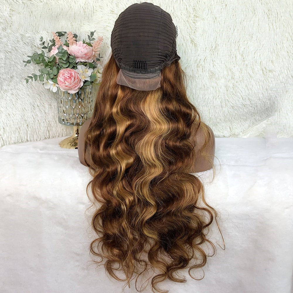 Highlight P4/27Wig 100%Human Hair Body Wave Wigs Piano Color Wig Wet And Wavy T Part Wig