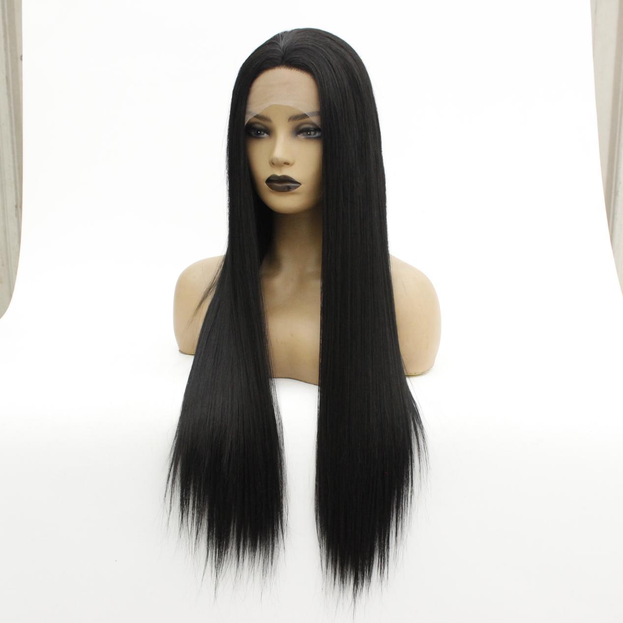 Glueless Bone Straight 13*4 Frontal HD Lace Natural Black 26'' Blended Wig