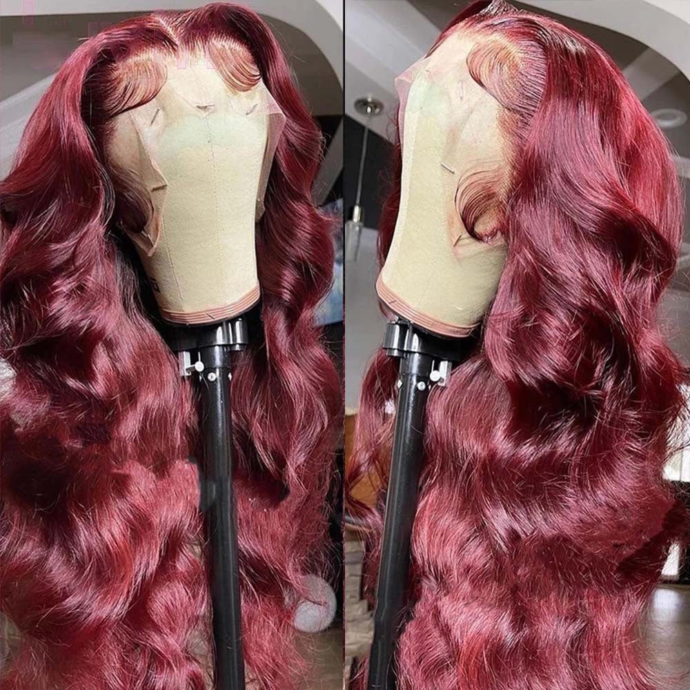 Loose Body Wave 99J 13*4 Full Frontal Lace Mid Part Long Wig 100% Human Hair