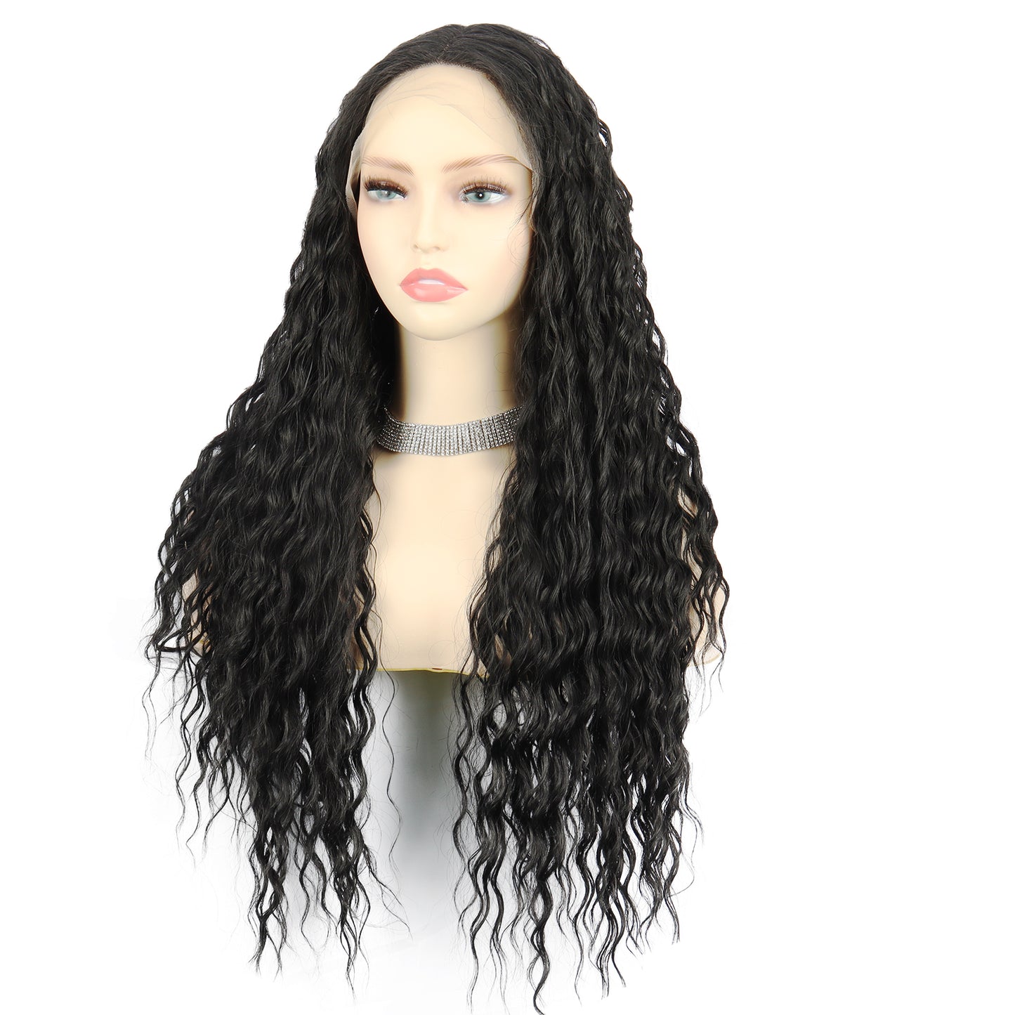 Long Curly T Part HD Lace Natural Black 26" Blended Glueless Pre-Plucked Nice Wig