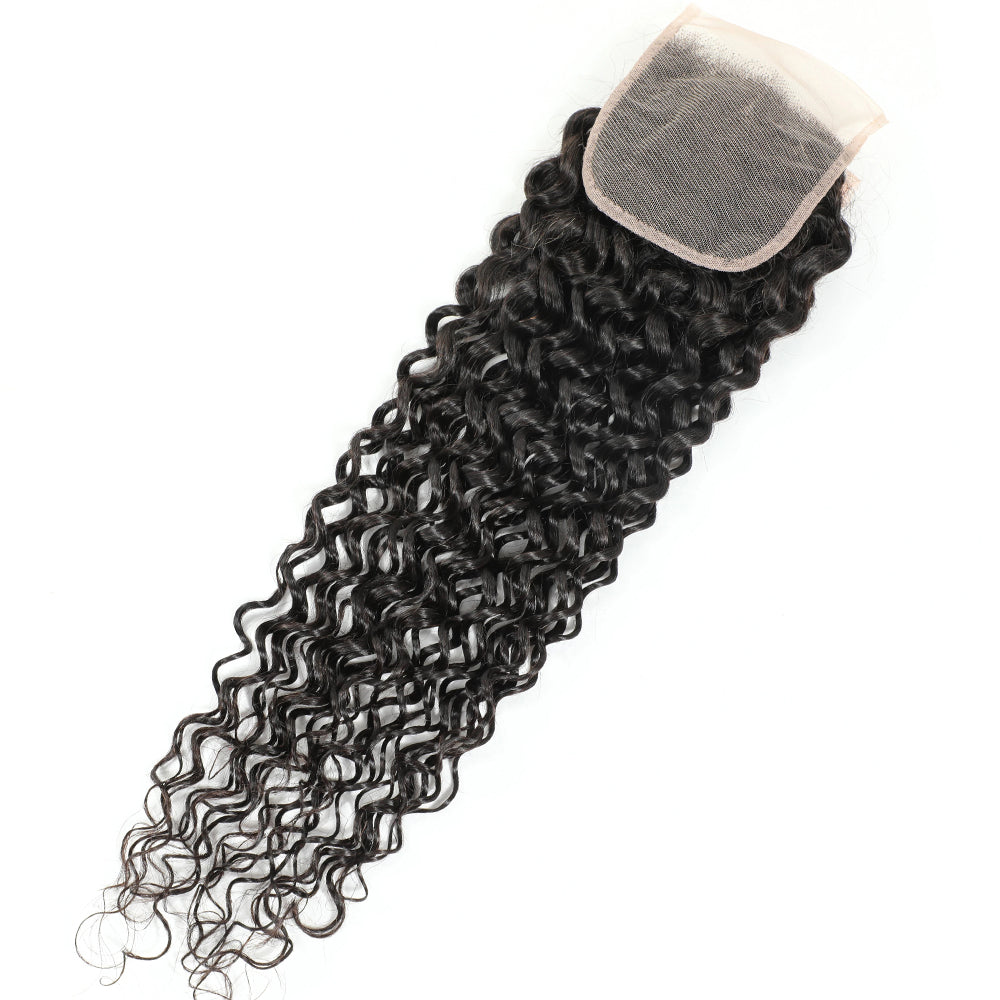 1PC Deep Wave Curl 100% Remy Human Hair Bundle Natural Color HD Lace Frontal Closure Bundles