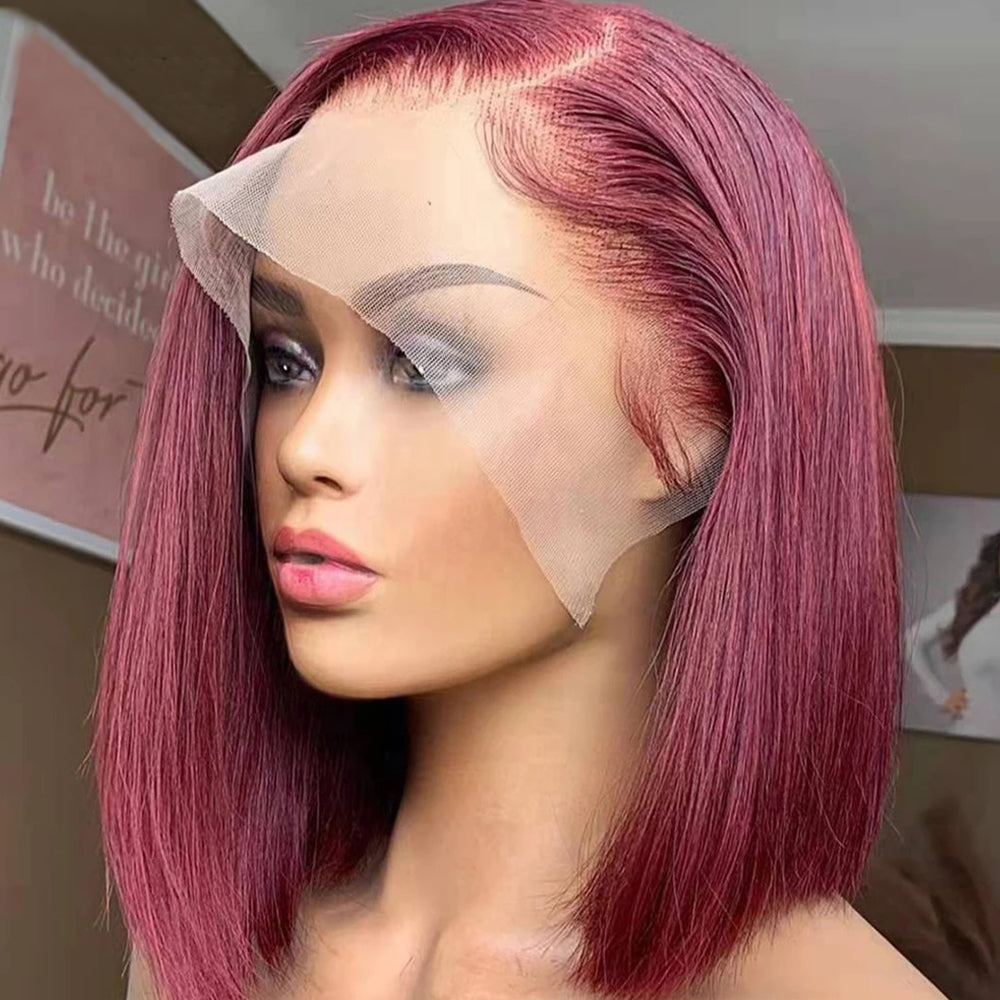 9.13 Burgundy New Trend Pre-Plucked Bob Wig with 100% Human Hair